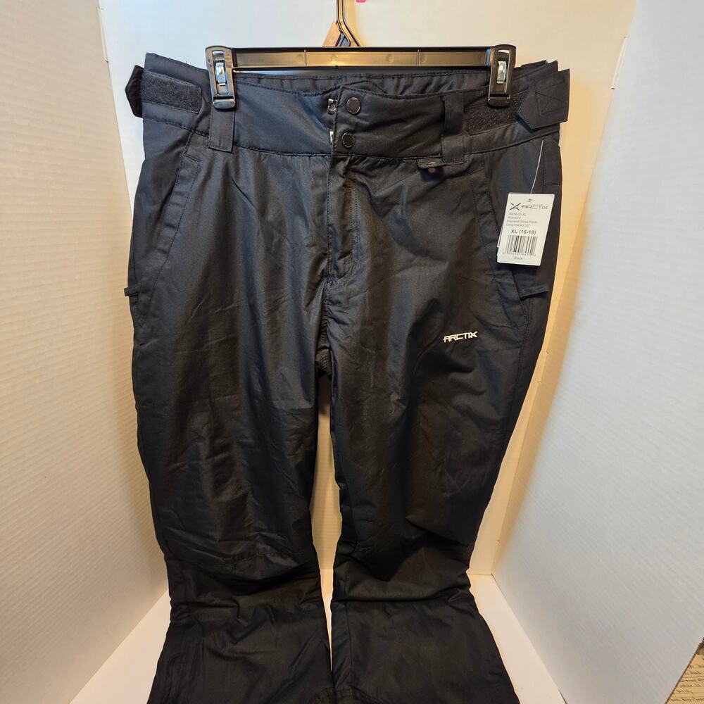 NWT Women's Arc tix Blk Insulated Snow Pants white logo of leg size 16/18